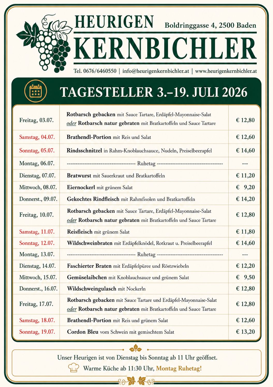 Wochenkarte